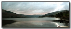 Panorama view of Talybont reservoir in Brecon Becon's National Park 