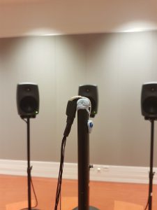 Image of loudspeaker rig around a dummy hearing aid